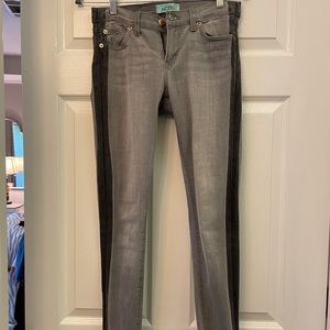 Grey and charcoal stripe skinny jeans